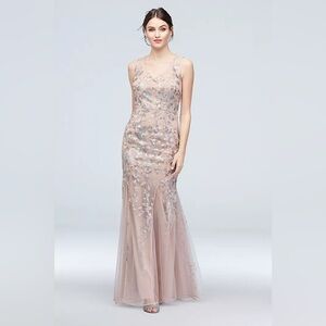 Alex Evenings Blush Embroidered Sequin Flower V-Neck Mermaid Tulle Gown Size 8